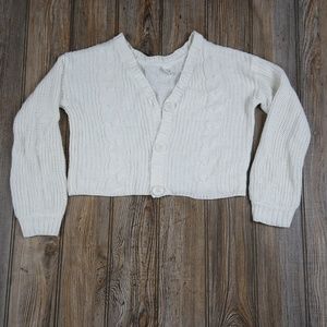 White Long Sleeve Cable Knit Cozy Button Down Cardigan Sweater Top